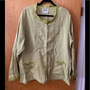Flax button down stripe linen jacket shirt L